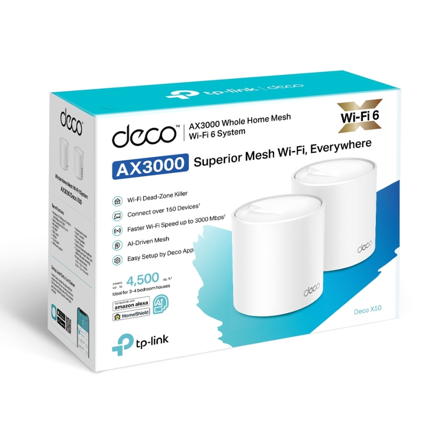 TP-Link - Sæt med 2 x Wi-Fi 6 mesh-system til hele hjemmet Deco X50