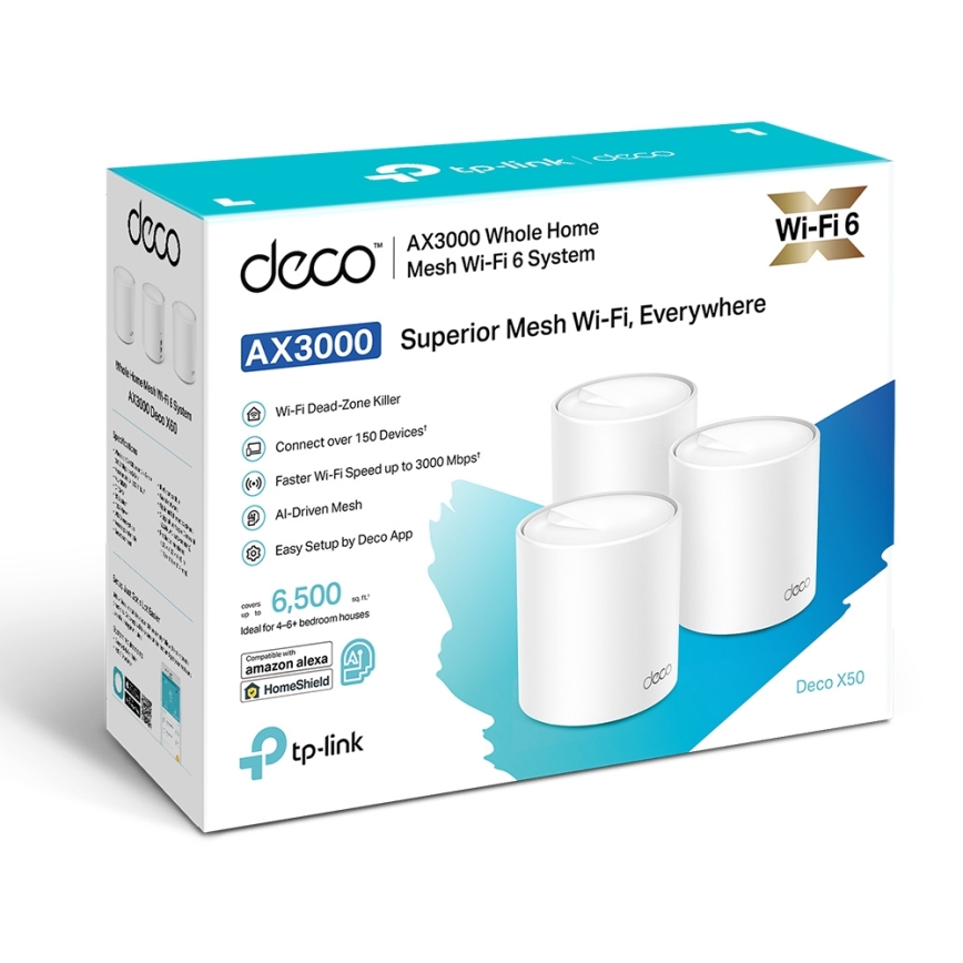 TP-Link - Sæt med 3 Wi-Fi 6 mesh-systemer til hele hjemmet Deco X50