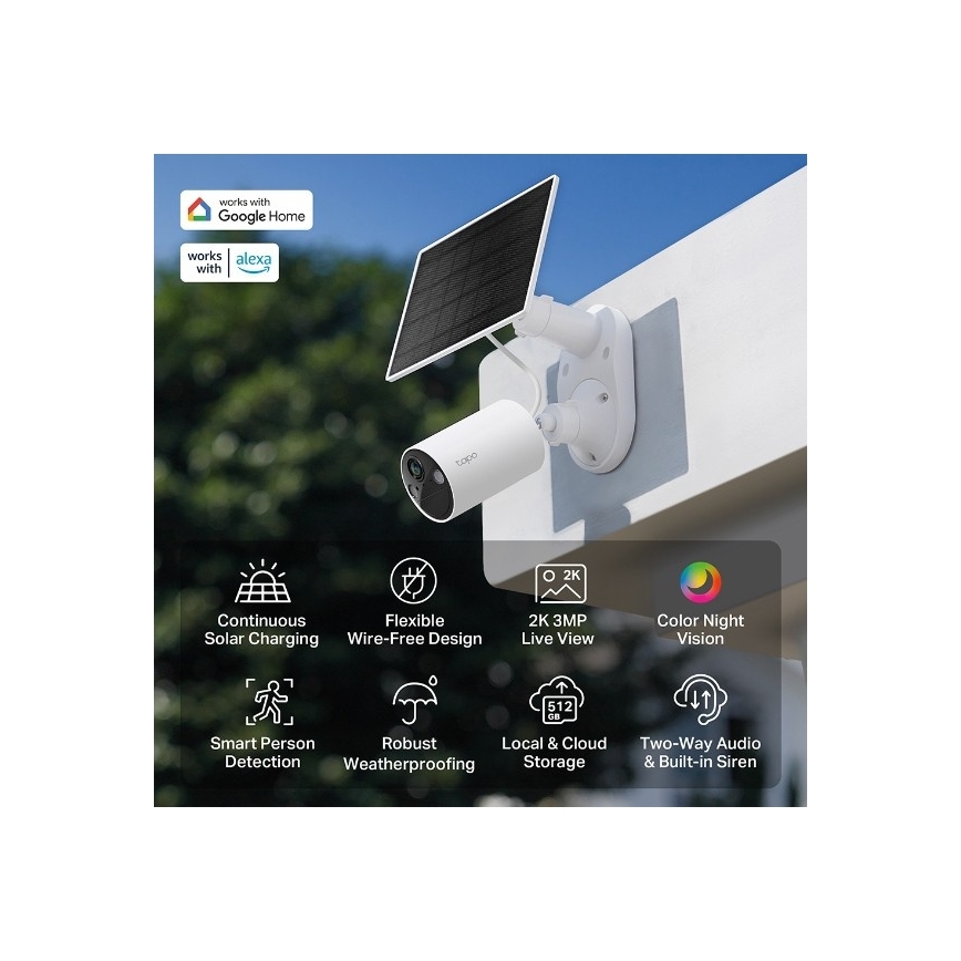 TP-Link - Udendørs solcellekamera med sensor, IP65 og Wi‑Fi