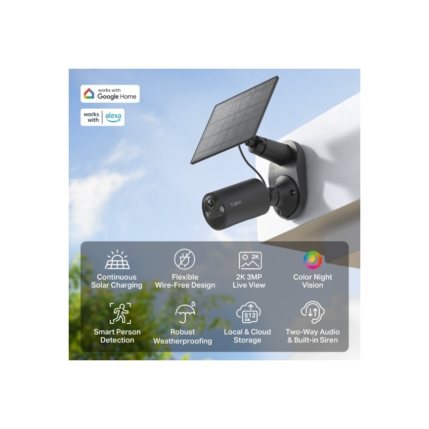 TP-Link - Udendørs solcellekamera med sensor, IP65, Wi‑Fi