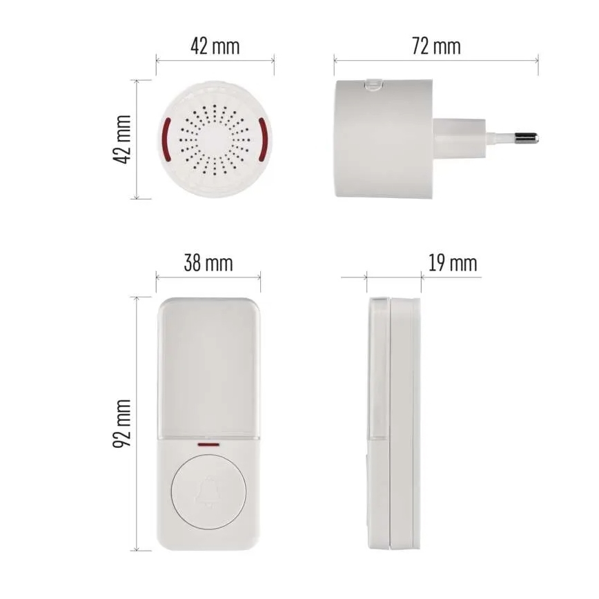 Trådløs dørklokke til stikkontakt 230V + 1xCR2032 hvid