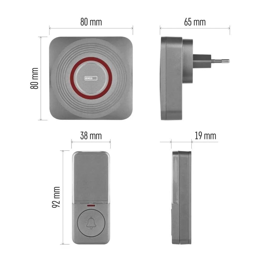 Trådløs dørklokke til stikkontakt GoSmart 230V + 1xCR2032 grå Wi-Fi