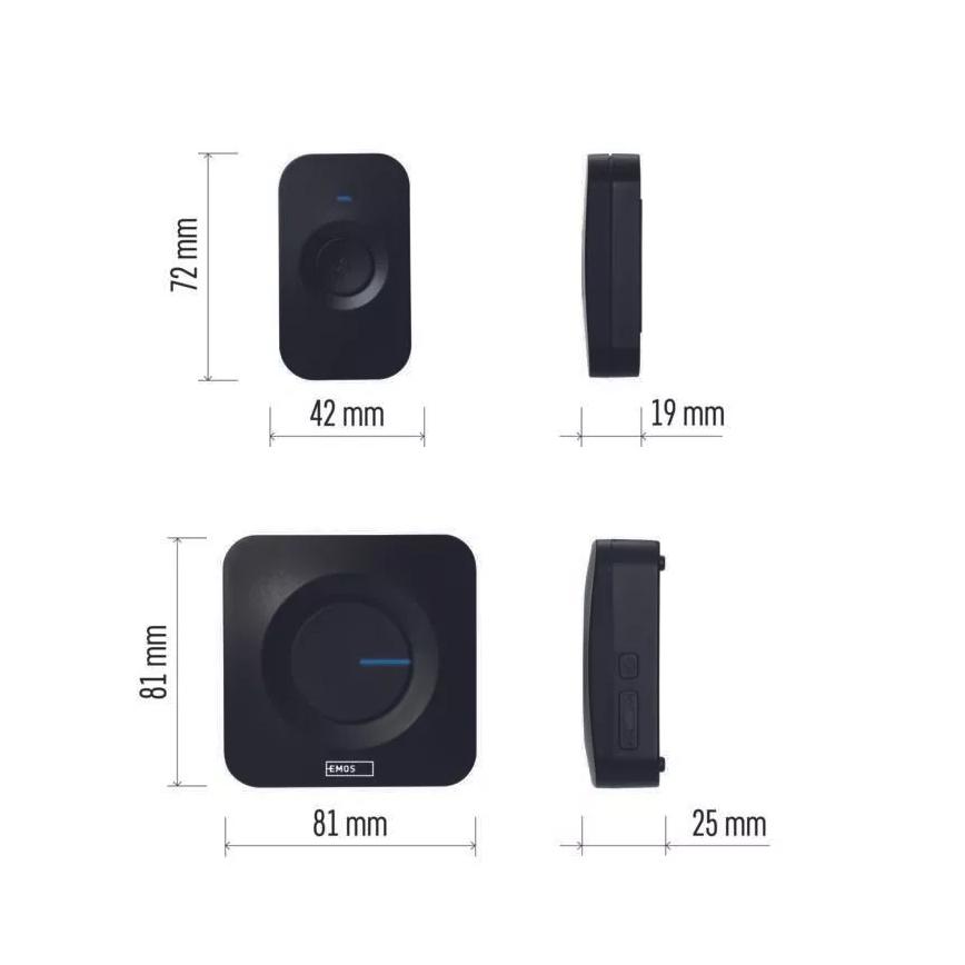 Trådløs og batteridrevet dørklokke 3xAAA IP56 sort