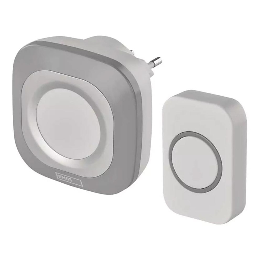 Trådløs plugin-dørklokke 230V + 1xCR2032 IP44 grå