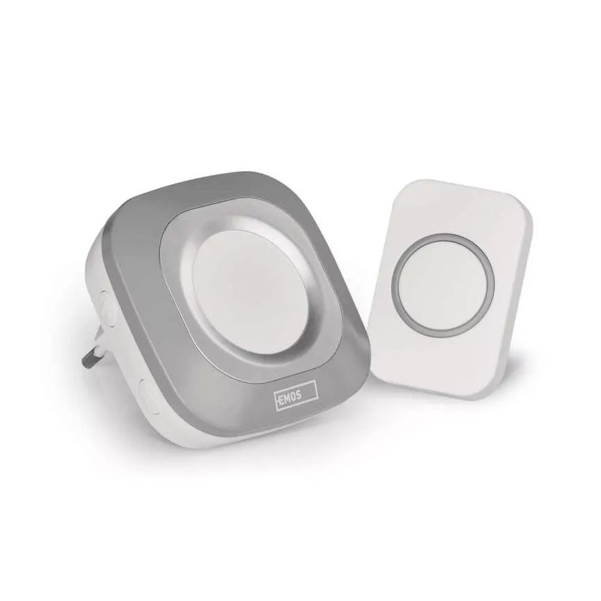 Trådløs plugin-dørklokke 230V + 1xCR2032 IP44 grå