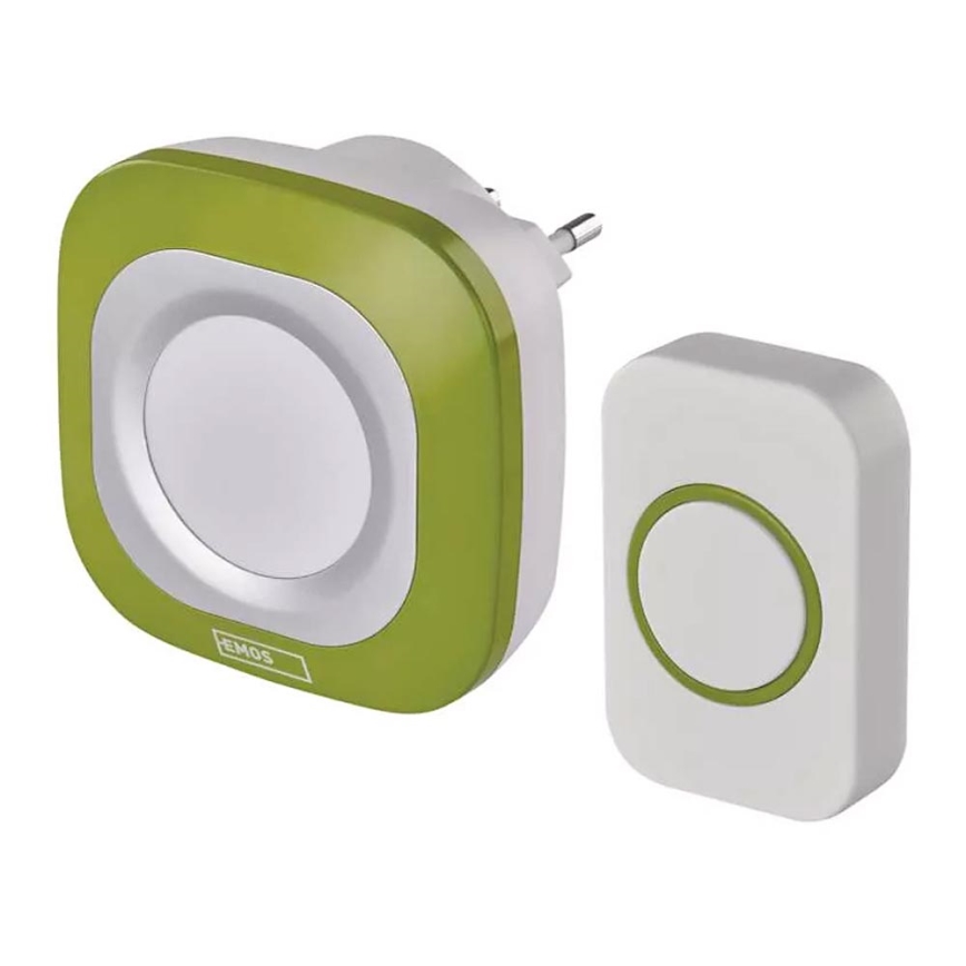Trådløs plugin-dørklokke 230V + 1xCR2032 IP44 grøn