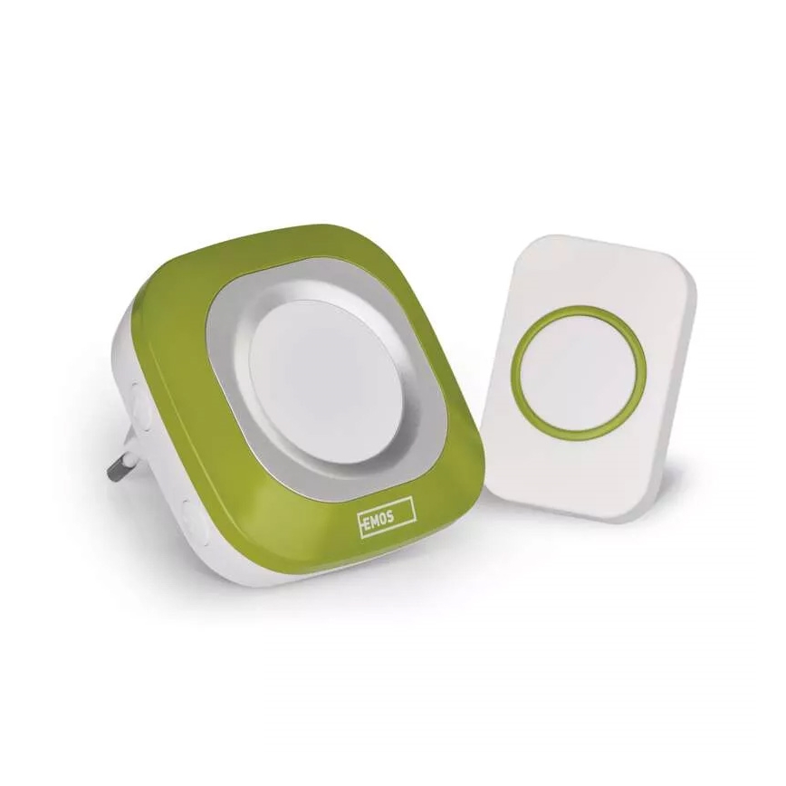 Trådløs plugin-dørklokke 230V + 1xCR2032 IP44 grøn