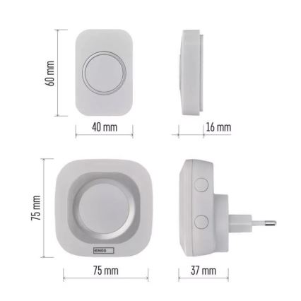 Trådløs plugin-dørklokke 230V + 1xCR2032 IP44 hvid