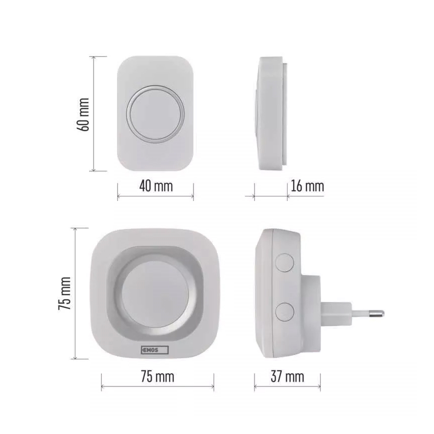 Trådløs plugin-dørklokke 230V + 1xCR2032 IP44 hvid