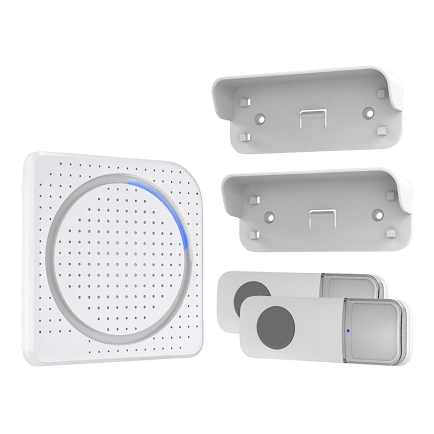 Trådløs plugin-dørklokke 230V + 2x knap 2xCR2032 IP56 hvid
