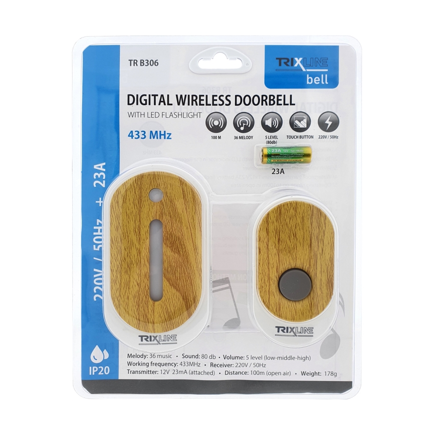 Trådløs plugin-dørklokke BELL 230V + 1x23A brun