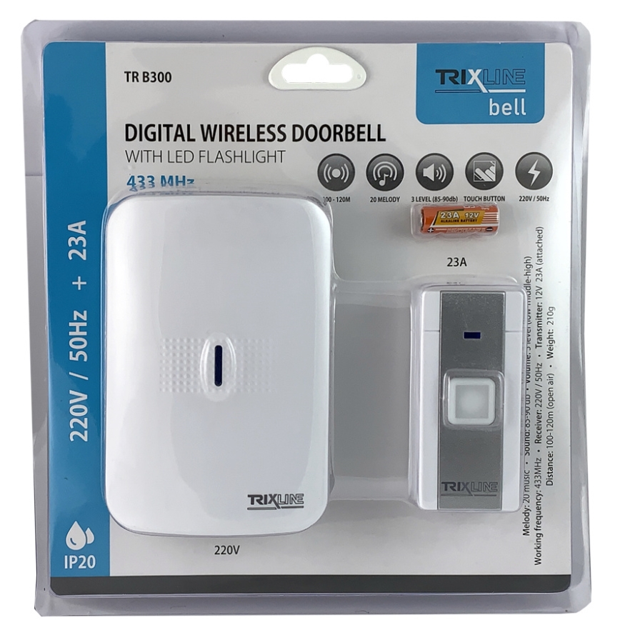 Trådløs plugin-dørklokke BELL 230V + 1x23A hvid