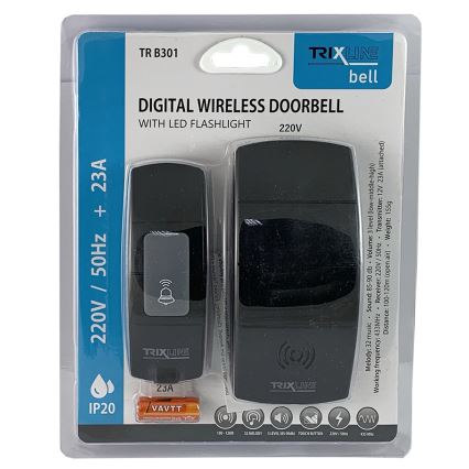 Trådløs plugin-dørklokke BELL 230V + 1x23A sort