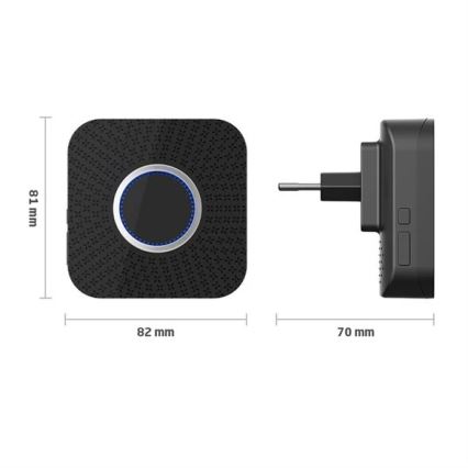 Trådløs plugin-dørklokke kinetisk 230V sort