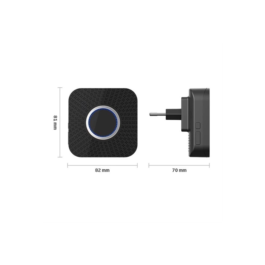Trådløs plugin-dørklokke kinetisk 230V sort