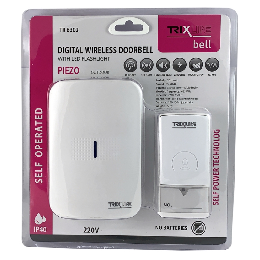Trådløs plugin-dørklokke PIEZO BELL 230V + 1x23A IP40 hvid