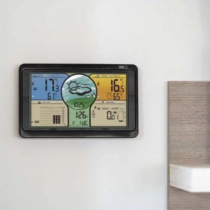 Trådløs vejrstation m. LCD-farvedisplay og regnmåler 3xAAA sort