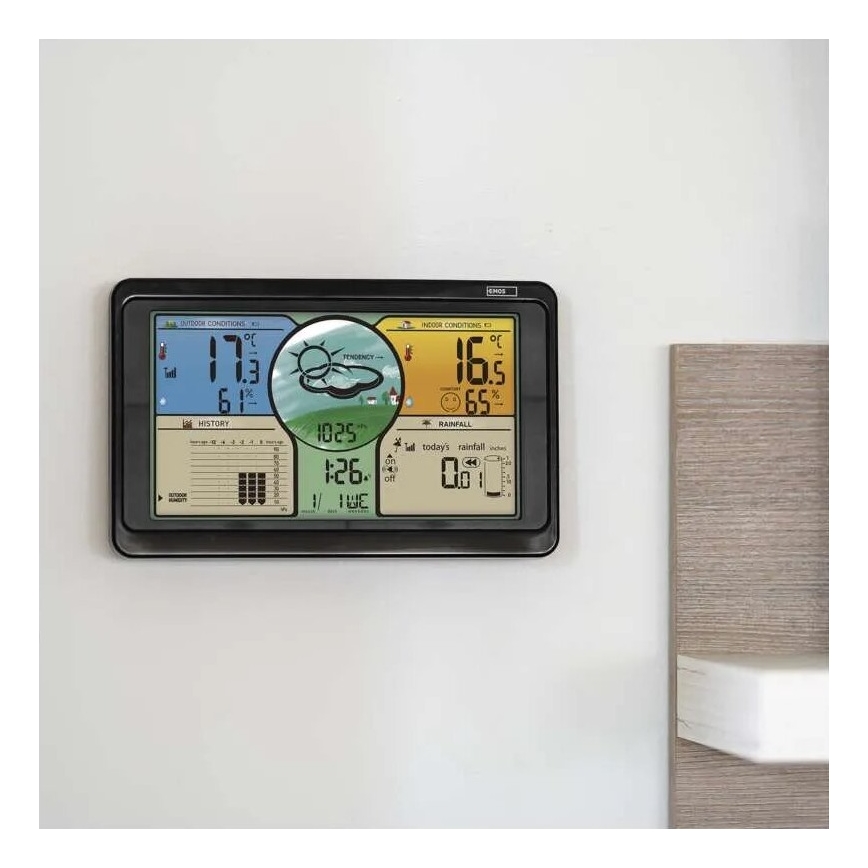 Trådløs vejrstation m. LCD-farvedisplay og regnmåler 3xAAA sort