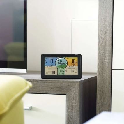 Trådløs vejrstation m. LCD-farvedisplay og regnmåler 3xAAA sort