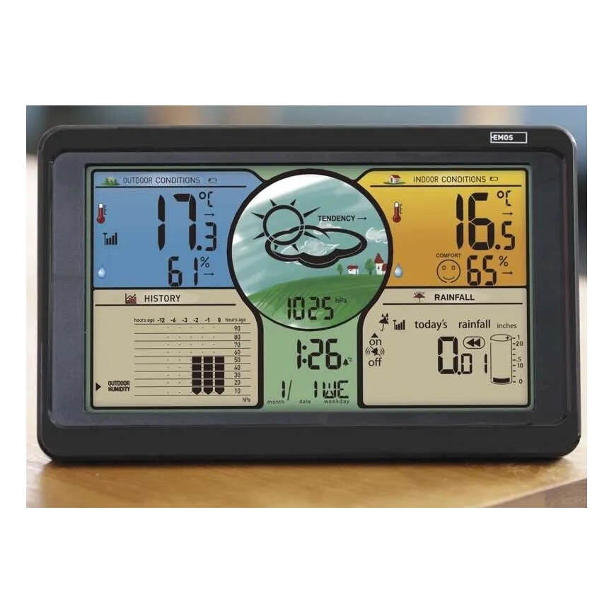 Trådløs vejrstation m. LCD-farvedisplay og regnmåler 3xAAA sort