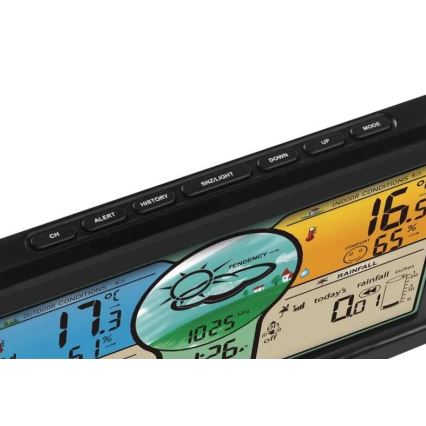 Trådløs vejrstation m. LCD-farvedisplay og regnmåler 3xAAA sort