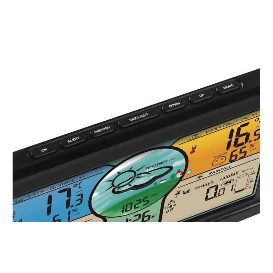 Trådløs vejrstation m. LCD-farvedisplay og regnmåler 3xAAA sort