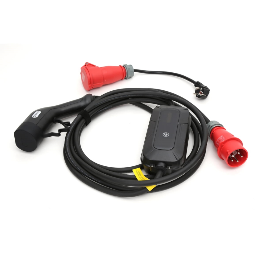 Transportabel ladestation til elbiler EV/PHEV AC Type 2 16A/380V 11kW IP55 5m + adapter 230V 3,7kW + etui