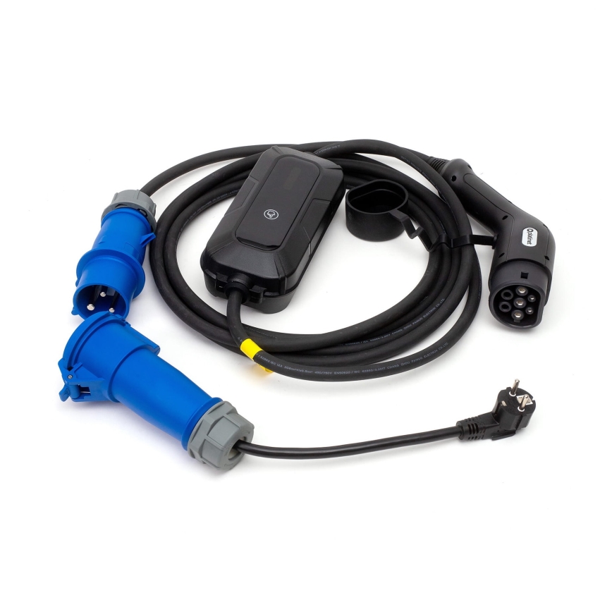 Transportabel ladestation til elbiler EV/PHEV AC Type 2 32A/230V 7,4kW IP55 5m + adapter 230V 3,7kW + etui