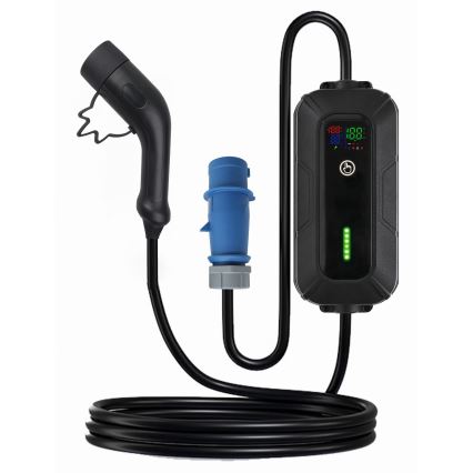 Transportabel ladestation til elbiler EV/PHEV AC Type 2 32A/230V 7,4kW IP55 5m + adapter 230V 3,7kW + etui