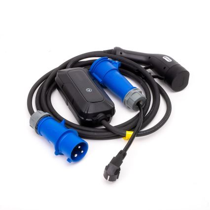 Transportabel ladestation til elbiler EV/PHEV AC Type 2 32A/230V 7,4kW IP55 5m + adapter 230V 3,7kW + etui