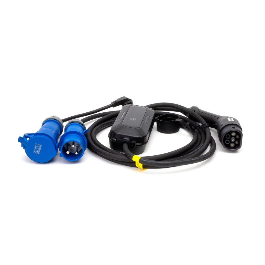 Transportabel ladestation til elbiler EV/PHEV AC Type 2 32A/230V 7,4kW IP55 5m + adapter 230V 3,7kW + etui
