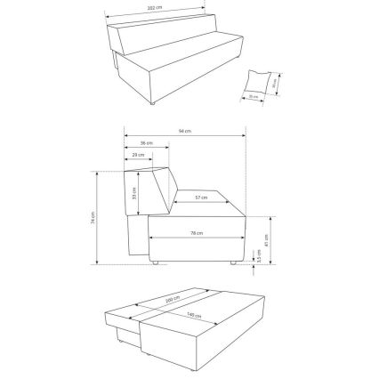 Trepersoners sovesofa med opbevaringsplads TERAMO beige