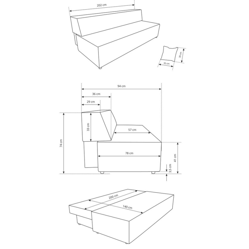 Trepersoners sovesofa med opbevaringsplads TERAMO beige