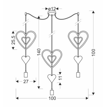 TRIO 3xE27/20W/230V børnekrone - rosa/hvid/grå
