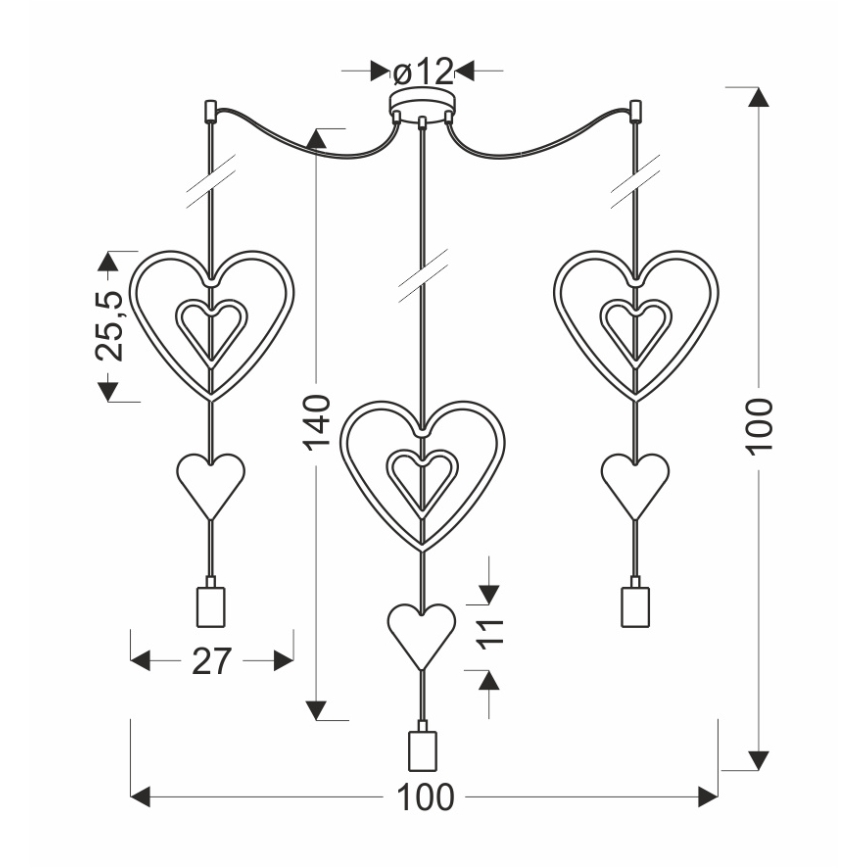 TRIO 3xE27/20W/230V børnekrone - rosa/hvid/grå