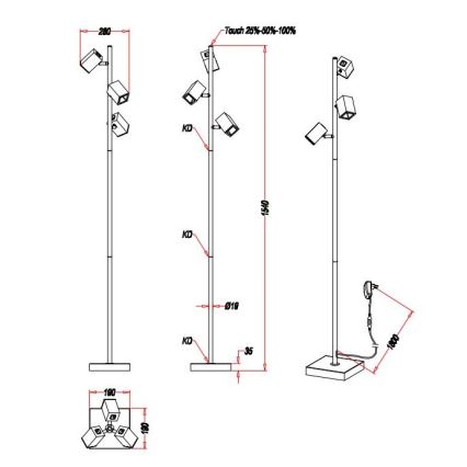 Trio - LED Dæmpbar touch-funktion gulvlampe LAGOS 3xLED/4,7W/230V