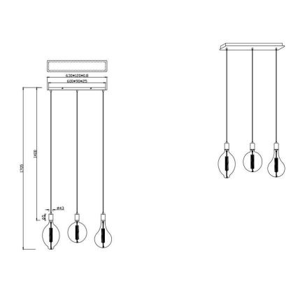 Trio - LED pendel dæmpbar GINSTER 3xE27/8W/230V