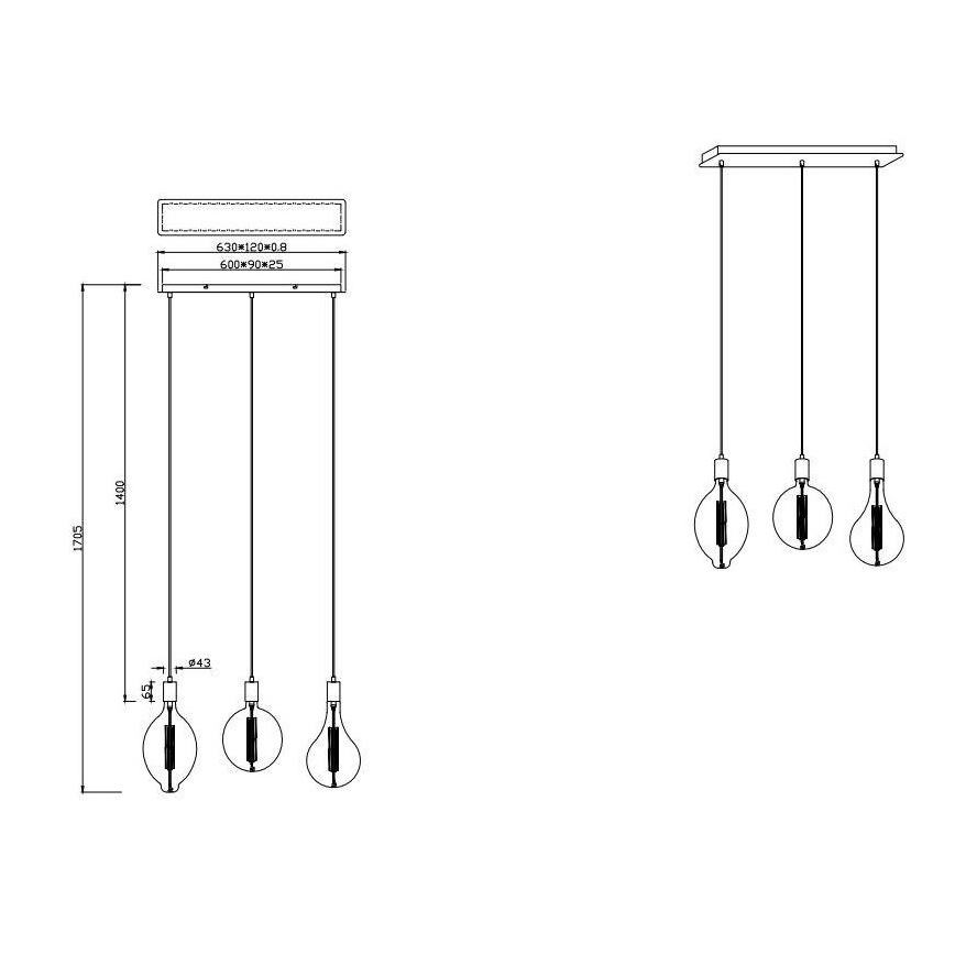 Trio - LED pendel dæmpbar GINSTER 3xE27/8W/230V