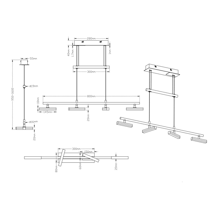 Trio - LED pendel dæmpbar OPIUM 4xLED/4,5W/230V