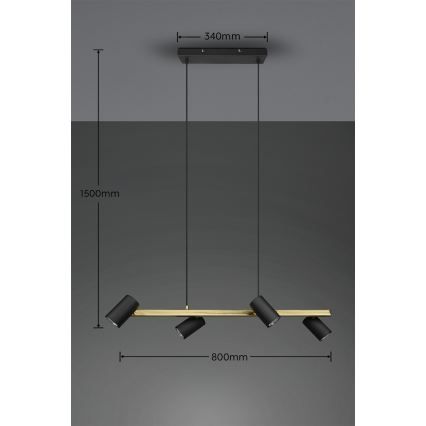 Trio - Loftlampe på wire MARLEY 4xGU10/35W/230V sort/guld