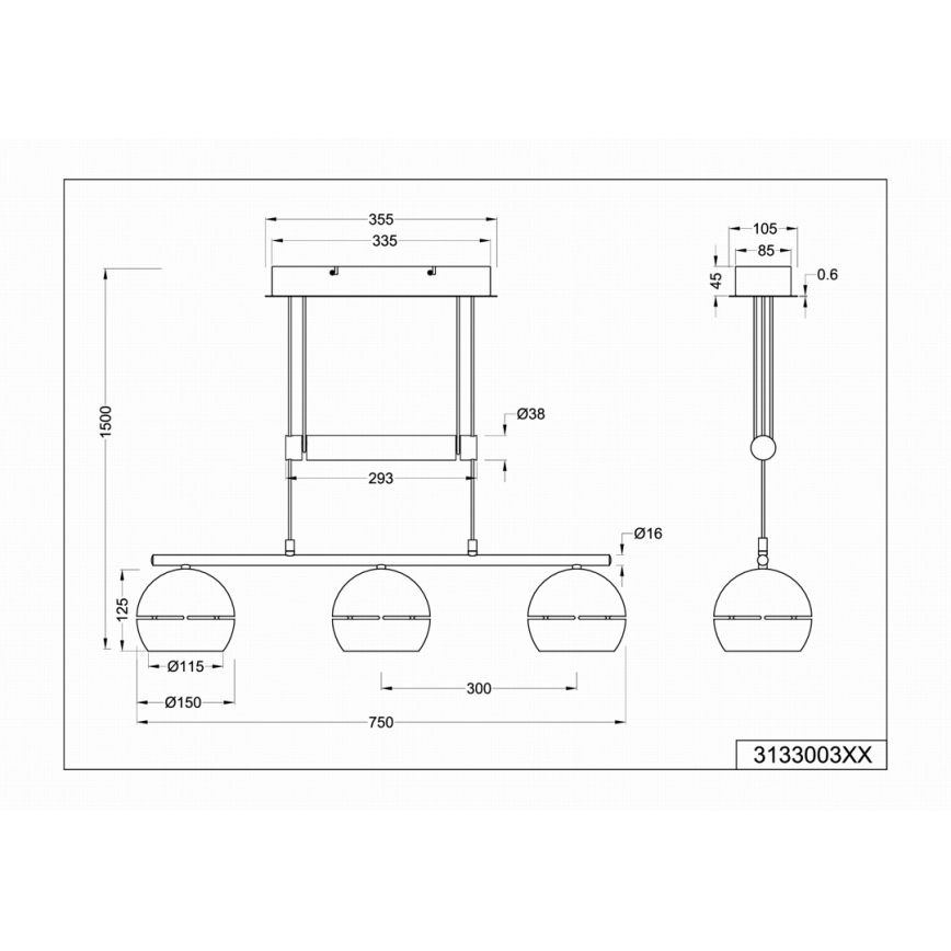 Trio - Pendel FLETCHER 3xE14/40W/230V mat krom
