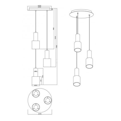 Trio - Pendel WAILER 3xGU10/5W/230V grå