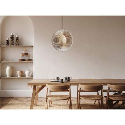 Træpendel med ledning 1xE27/60W/230V Ø 50 cm massiv/finer/gummitræ