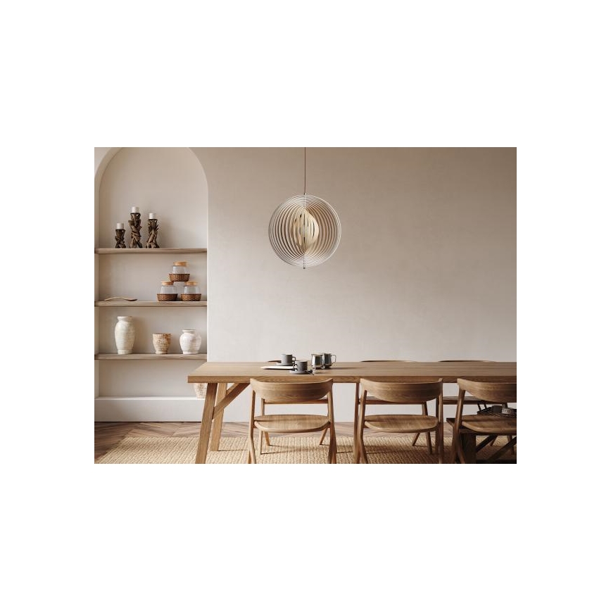 Træpendel med ledning 1xE27/60W/230V Ø 50 cm massiv/finer/gummitræ