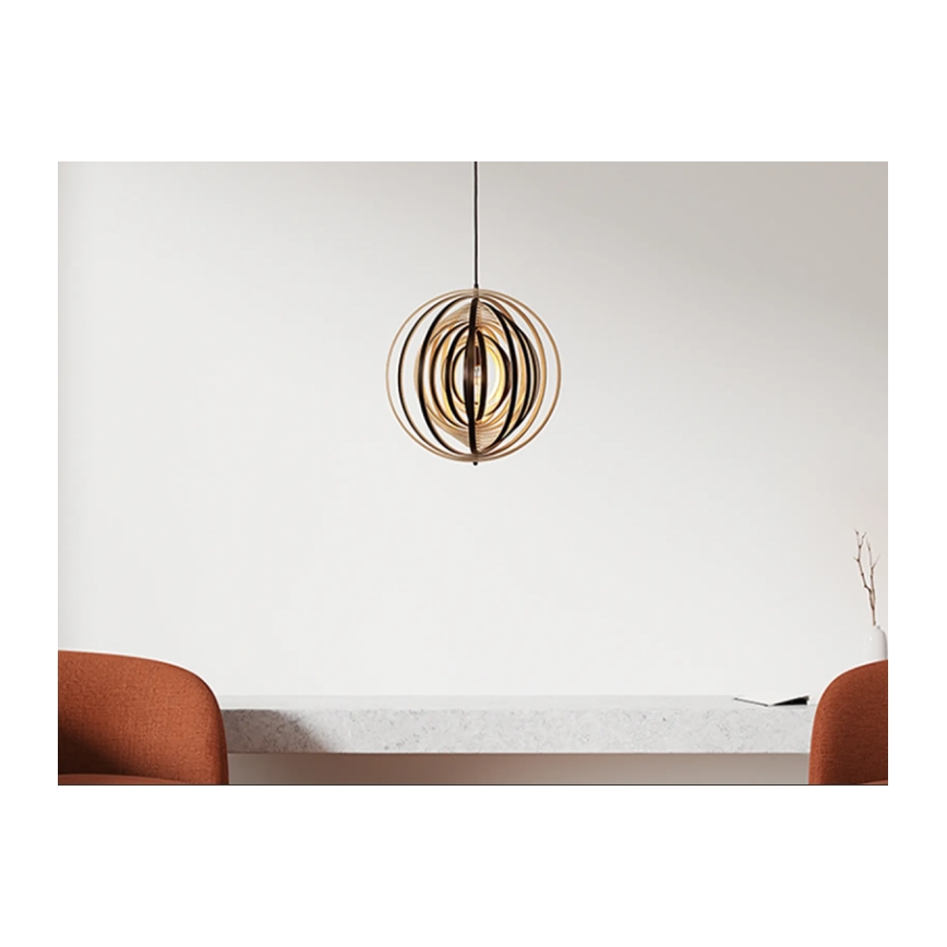 Træpendel med wire, 1xE27/60W/230V, Ø 43,5 cm, massivt træ/finer/gummitræ