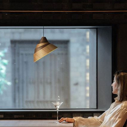 Træpendel på ledning 1xE27/60W/230V Ø 33 cm massivt træ/eg/valnød/gummitræ