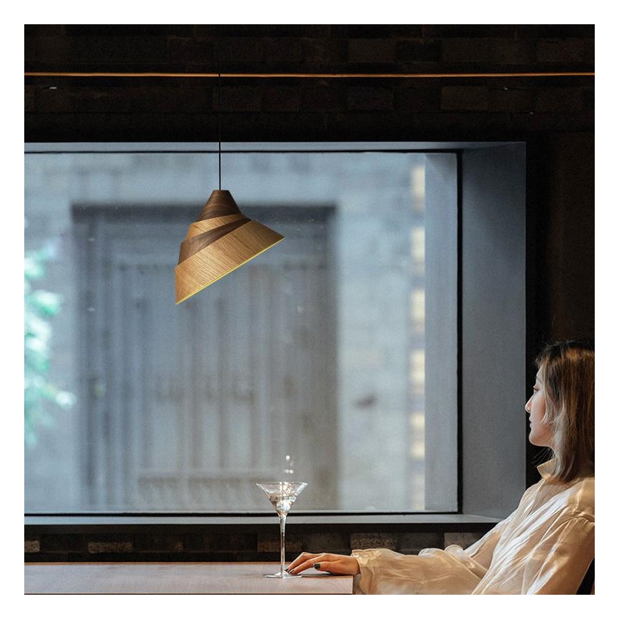 Træpendel på ledning 1xE27/60W/230V Ø 33 cm massivt træ/eg/valnød/gummitræ