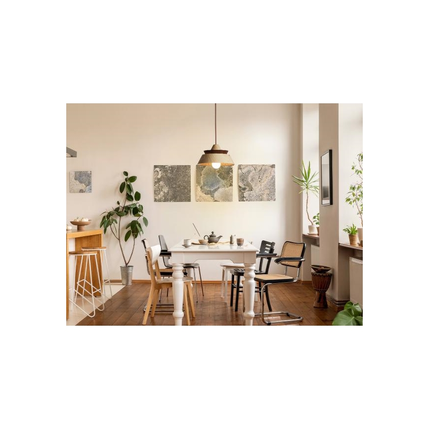 Træpendel på ledning 1xE27/60W/230V Ø 33 cm, massivt træ: eg/valnød/gummitræ