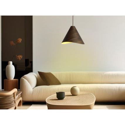 Træpendel på ledning 1xE27/60W/230V Ø 33 cm, massivt valnøddetræ/gummitræ