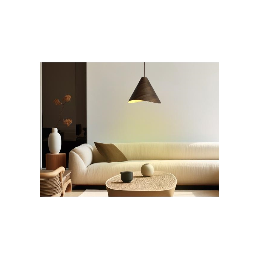 Træpendel på ledning 1xE27/60W/230V Ø 33 cm, massivt valnøddetræ/gummitræ